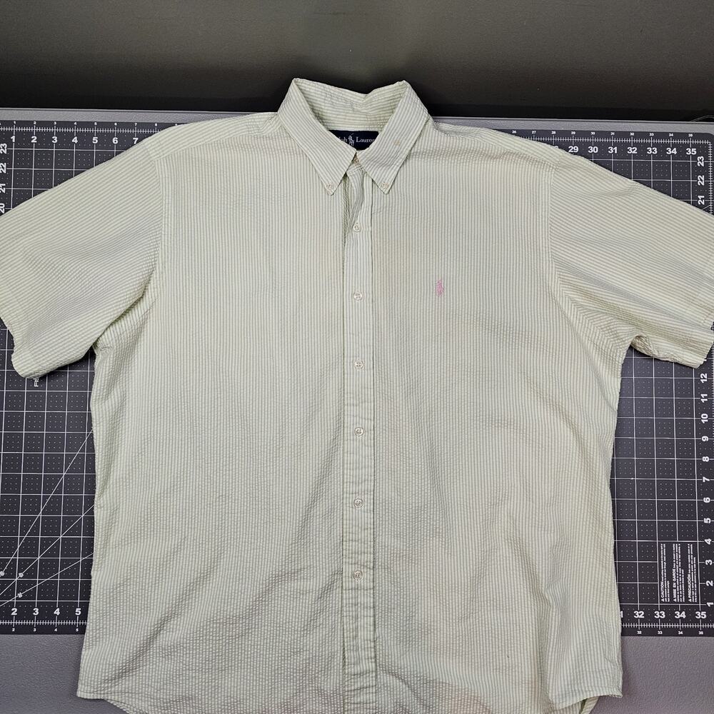 Polo Ralph Lauren Shirt XL Yellow Striped Seersucker Short Sleeve Classic Fit